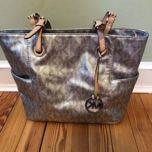 Michael Kors metallic silver signature tote